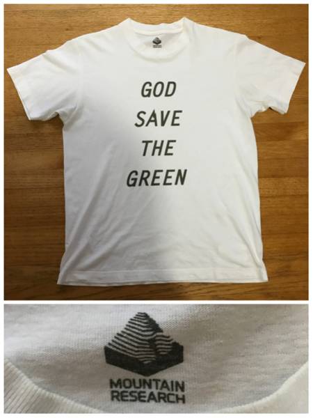 定価8，000円程度 中古 mountain research GOD SAVE THE GREEN プリントTシャツ Lサイズ マウンテンリサーチ 岡部文彦 GO OUT