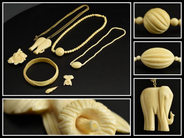 【古多】本象牙 ネックレス ブローチ ブレスレット ペンダントトップ ７点まとめ売り