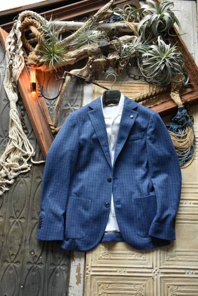 美品L.B.M.1911 / エルビーエム1911 テーラード イージージャケット ブレザー　46 ジャガード　ストレッチ　ネイビー　紺　イタリア製