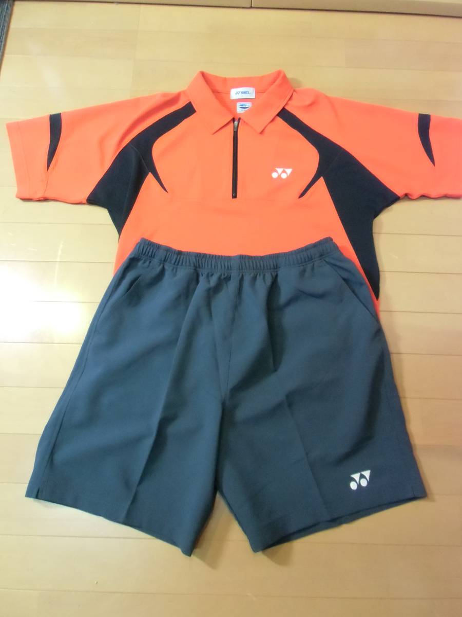 ▼美品です！【 YONEX ヨネックス ゲームシャツ(赤×黒)+ハーフパンツ(グレー) Lサイズ ベリークール 】テニス・バドミントン_1
