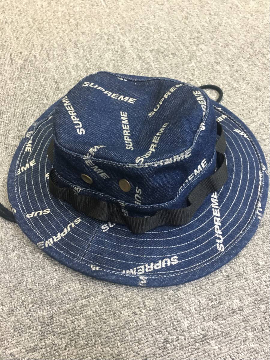 【シュプリーム Denim Logo Boonie S/M BLUE ハット supreme
