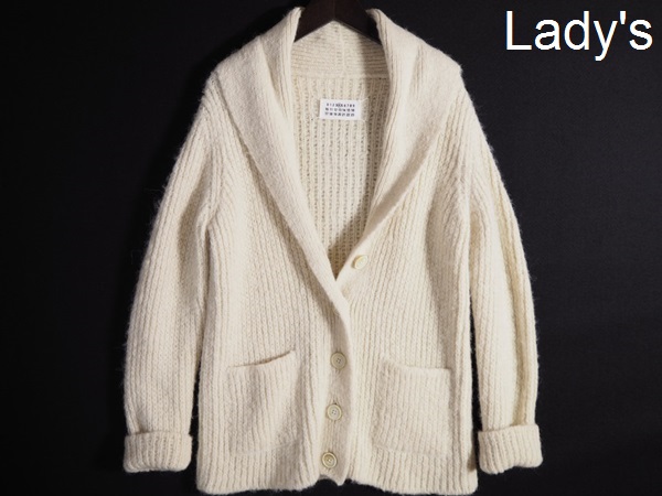 P5890P　■マルタンマルジェラ 4■　ローゲージアルパカニットカーディガン ショルカラー 白 S 秋冬 rb