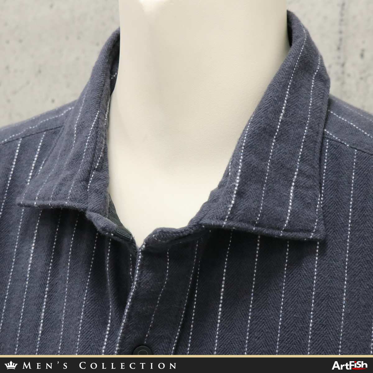 1円HYDROGEN【伊】 4.3万 起毛ヘリンボーン織ストライプ柄ホリゾンタルカラー グレー×白ホワイト長袖ドレス カジュアルシャツk353*XXL新品