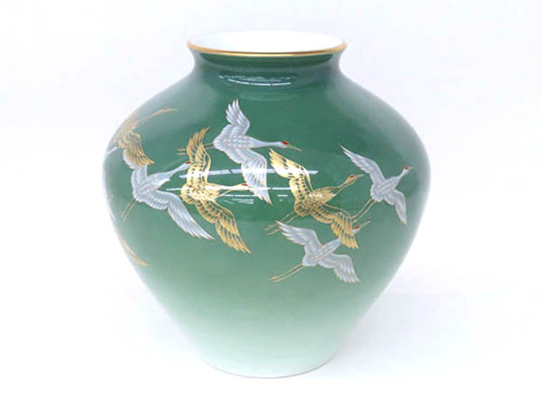 ○1円 美品 香蘭社 花瓶 鶴文 鶴 HE841