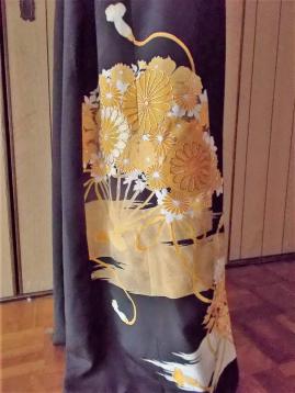 ロングスカート　Lサイズ　黒留袖　正絹　中古品　リメイク