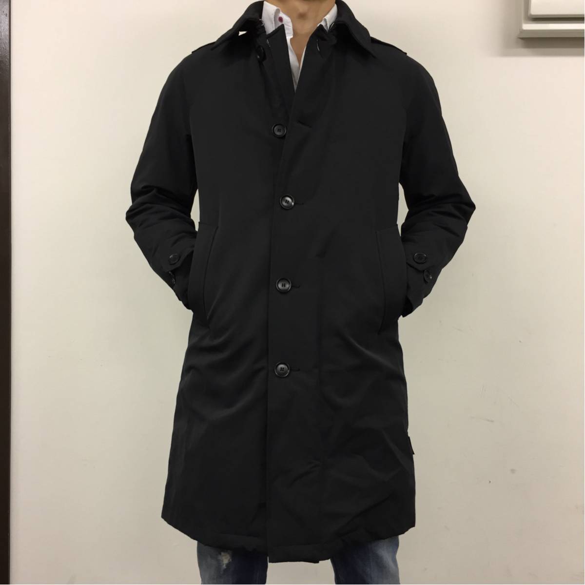 モンクレール 黒 ステンカラーコート メンズ 割引 サイズ1 MONCLER