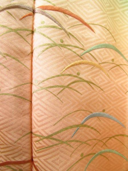 ★着物10★ 1円 絹 刺繍 露草 芝草 葉文 袷 付下げ 身丈162cm 裄67cm ☆☆☆