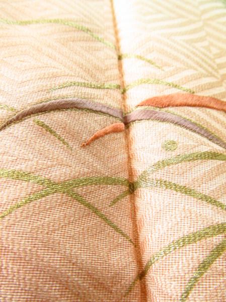 ★着物10★ 1円 絹 刺繍 露草 芝草 葉文 袷 付下げ 身丈162cm 裄67cm ☆☆☆