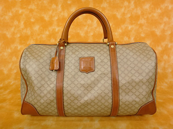 ☆996085【セリーヌ】人気★ベージュのマカダム柄★ボストンバッグ★PVC×レザー★旅行カバン★CELINE