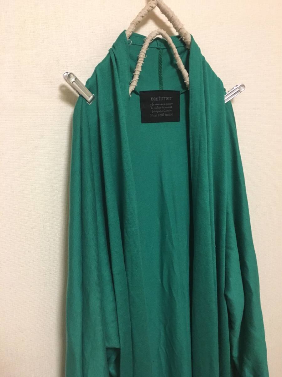 ハンドメイド(*´∀`)♪ふわふわグリーンcottonニットロングローブカーディガン