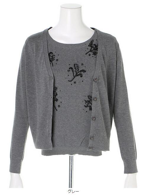 アプワイザーリッシェApuweiser-richeビーズ刺繍アンサンブル　グレー