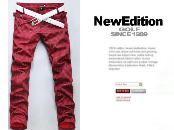 ●NewEdition・GOLF●チェック・スマートパンツ【赤黒/Mサイズ】