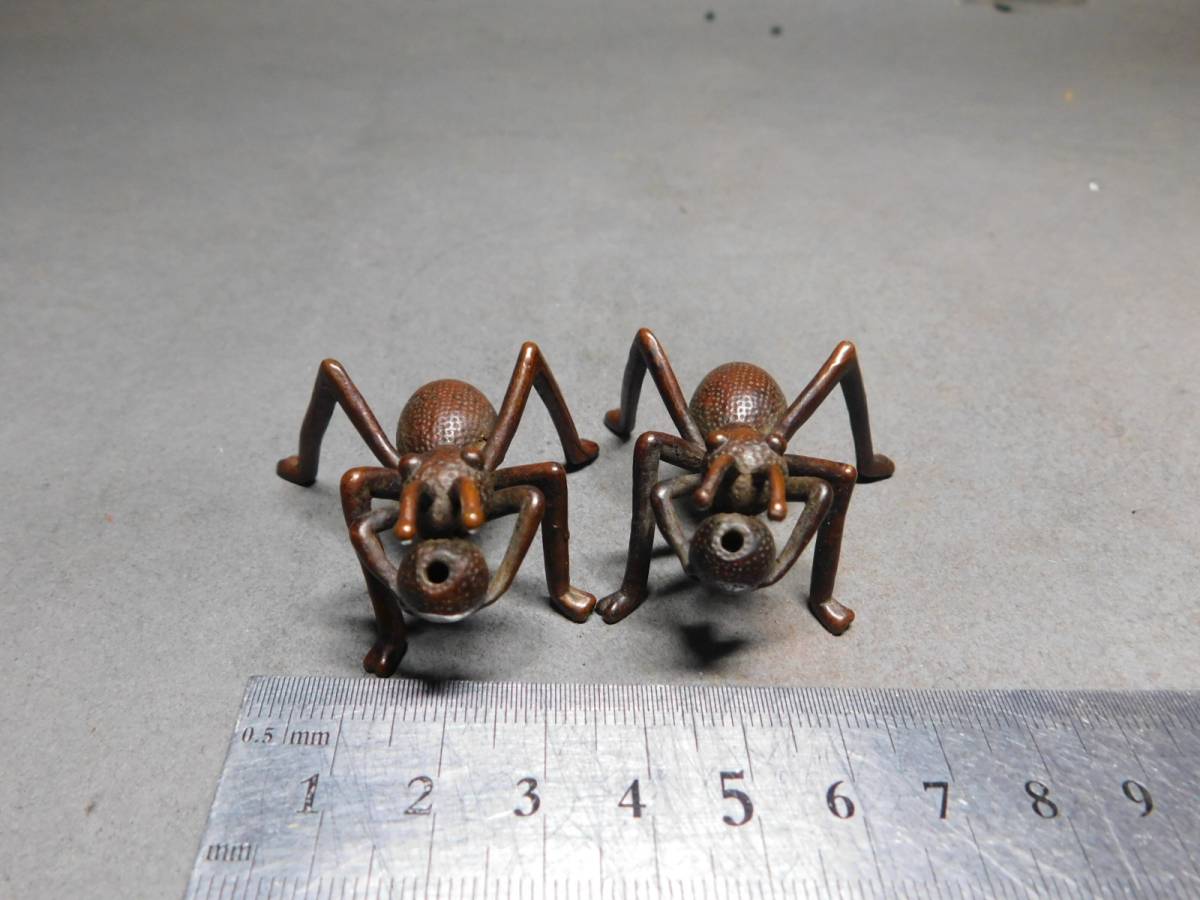岡黒　極上　初だし品　唐物　銅製　蟻の筆架　2匹　盆景　美品　細密品