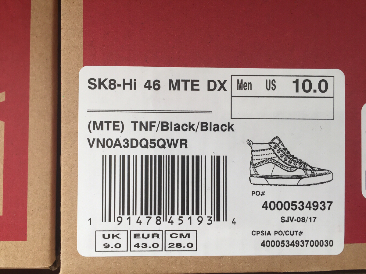 28 新品 Vans The North Face SK8-HI 46 MTE DX Black US10 / バンズ ノースフェイス スケハイ TNF