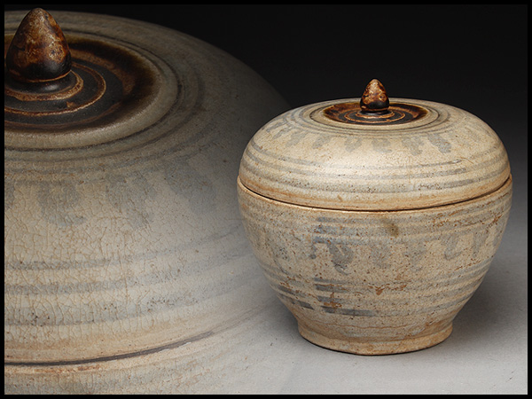 名品❗16世紀タイ古陶磁器スワンカローク窯宋胡録鉄絵合子蓋物