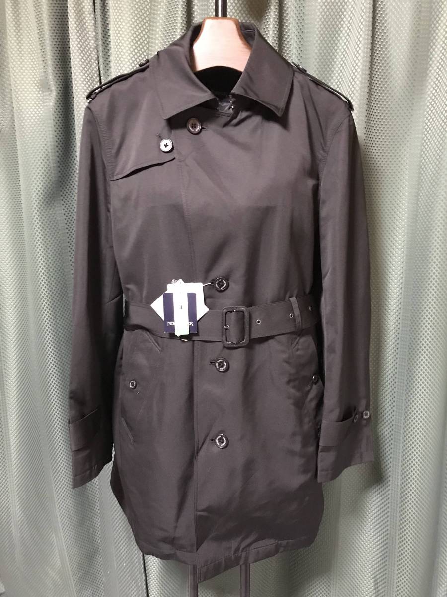 新品タグ付き◆NEW YORK ERニューヨーカー◆ライナー付きトレンチコート ビジネスコート黒◆Mサイズ ロングコート ベルト付き