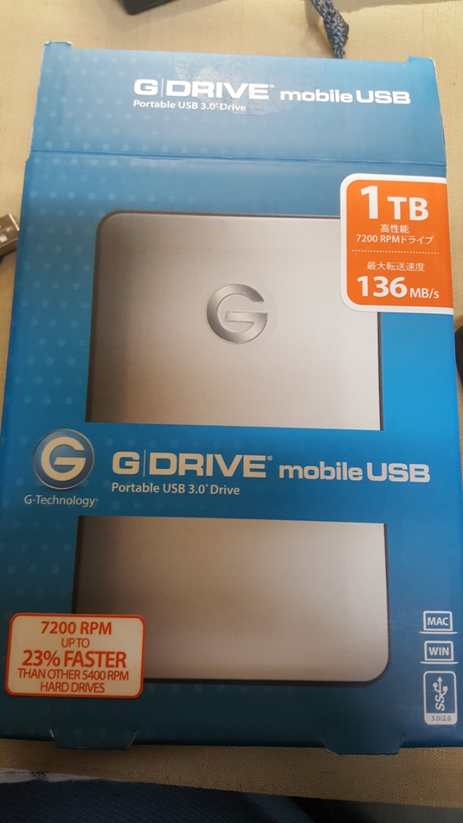 G-DRIVE mobile USB 3.0 1TB 使用少 ポータブルハードディスク