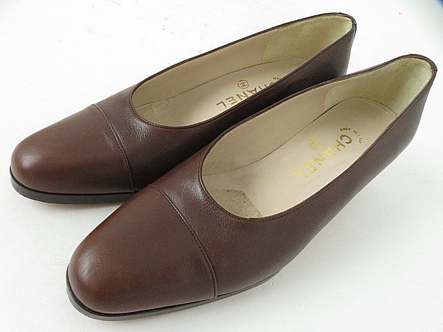極美品△イタリア製 CHANEL／シャネル ラウンドトゥ レザーパンプス ブラウン／茶 サイズ37 箱付き