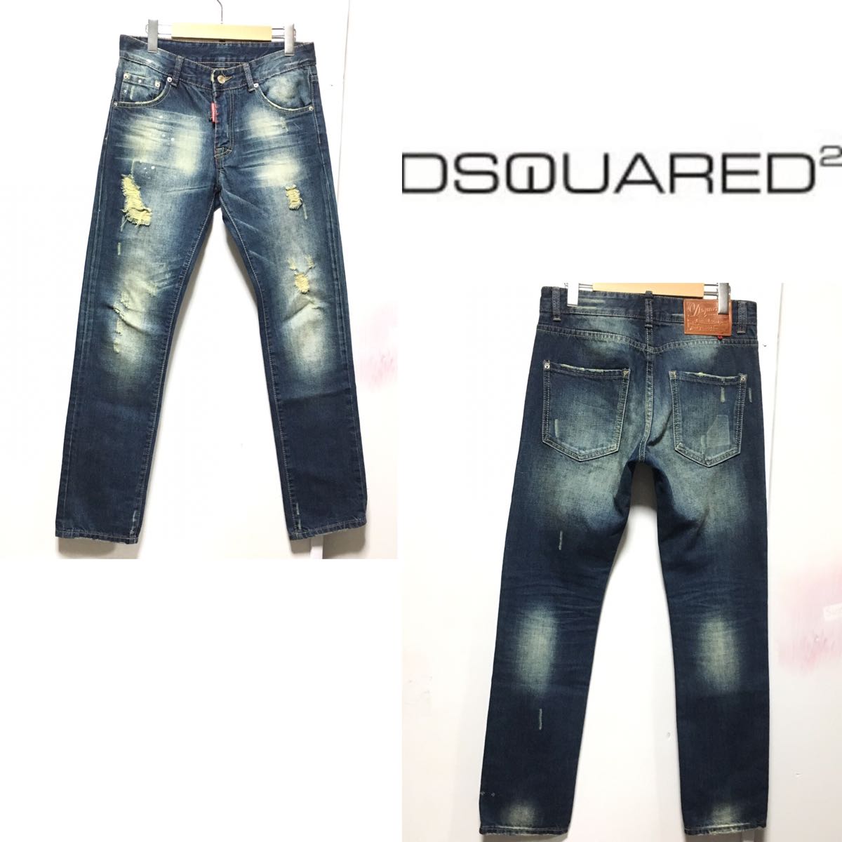 美品/dsquared2/ペイント クラッシュ加工/デニム パンツ/indigo/cotton 