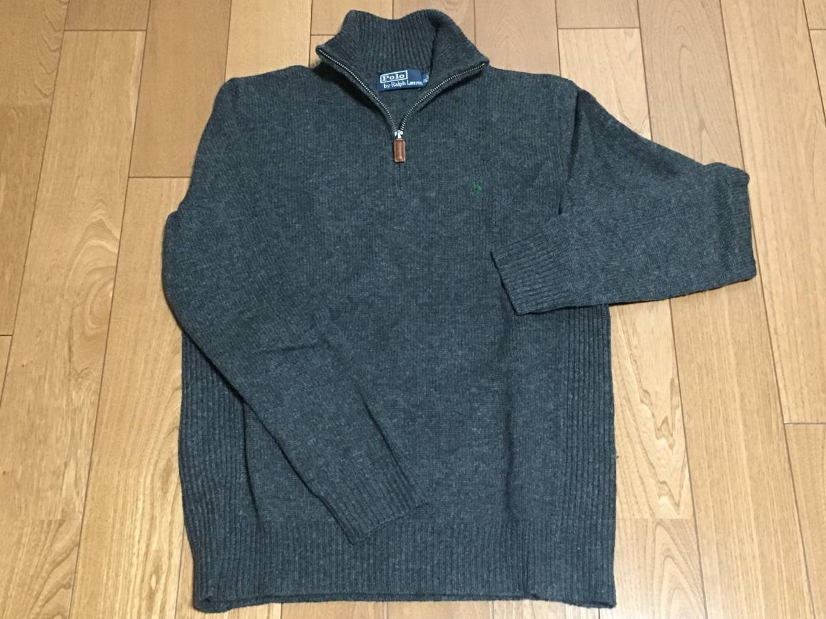 ★極美品★Polo by Ralph Lauren ハーフジップ ウールニット 濃灰(S) ラルフ ローレン