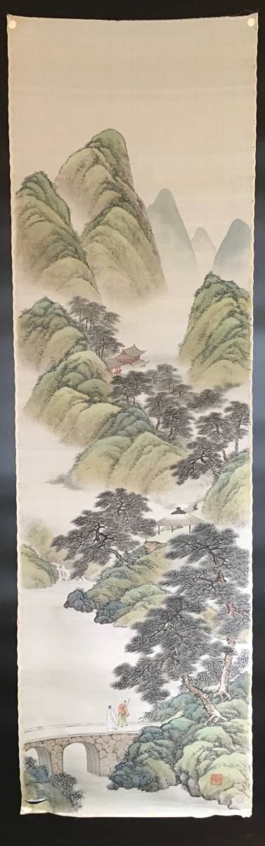 儒】中国美術 山水画 巻物 絹本着色 肉筆（YS－204） 鴻玉冩の11枚（