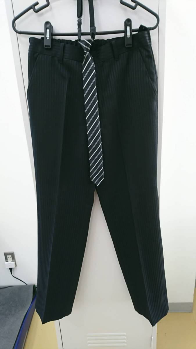 卒業式160男の子ELLE 子供用高級スーツ 黒 縞模様 ELLE 160