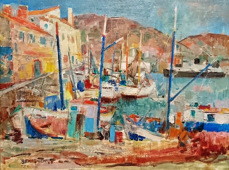 伝説の画家 関口俊吾「ヴァンドルの港」12号 油彩 名鑑1，200万 1963