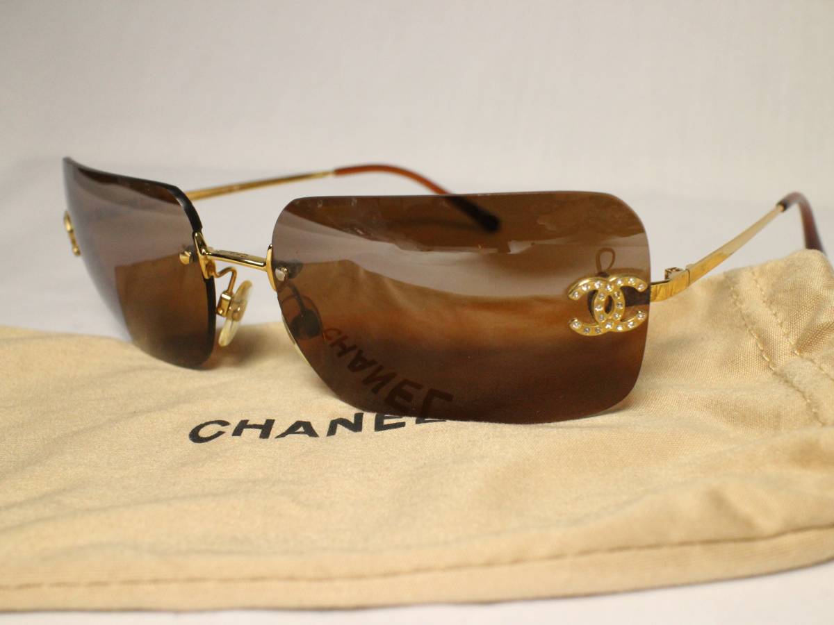 1円～【シャネル/CHANEL本物】サングラス/ココマーク/ラインストーン/ゴールド/ブラウン【Ｂ920Ｎ