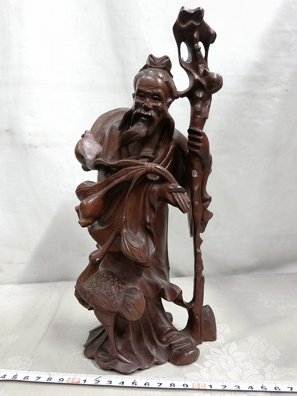 A29408 唐木紫檀 寿老仙 1251g 彫刻置物(清)｜売買されたオークション 