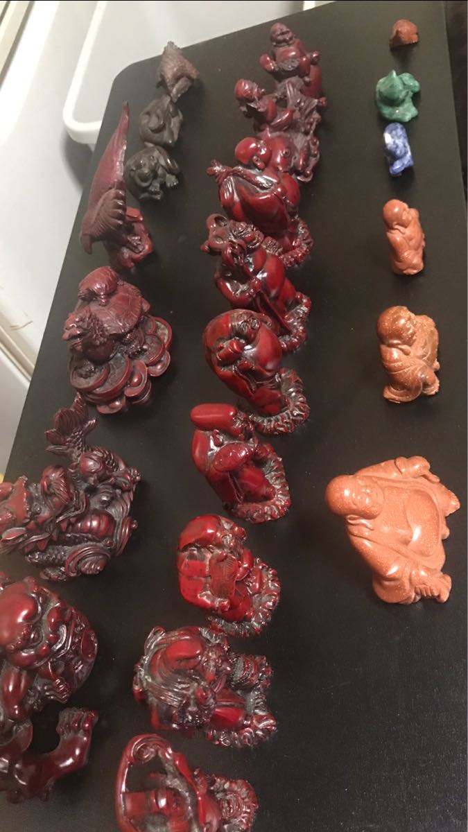 置物 彫刻 玉石 中国美術 桃の木 盆栽 水晶と狐のブローチ＊木製