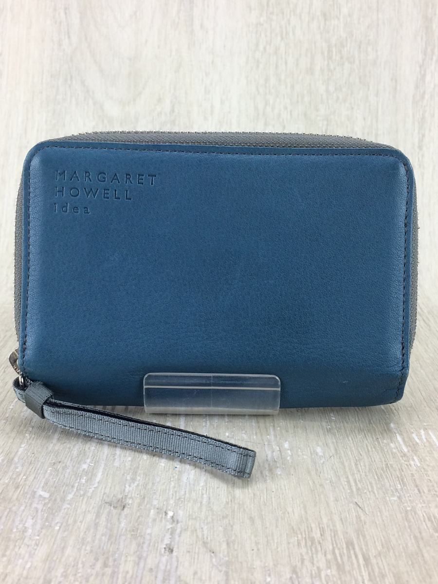 Margaret Howell◇2つ折り財布/ラウンドジップ/レザー/青/レザー