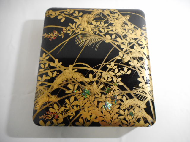 時代 螺鈿 金蒔絵 硯箱 木箱付 / 漆芸 漆器 螺鈿細工 水滴 硯 書