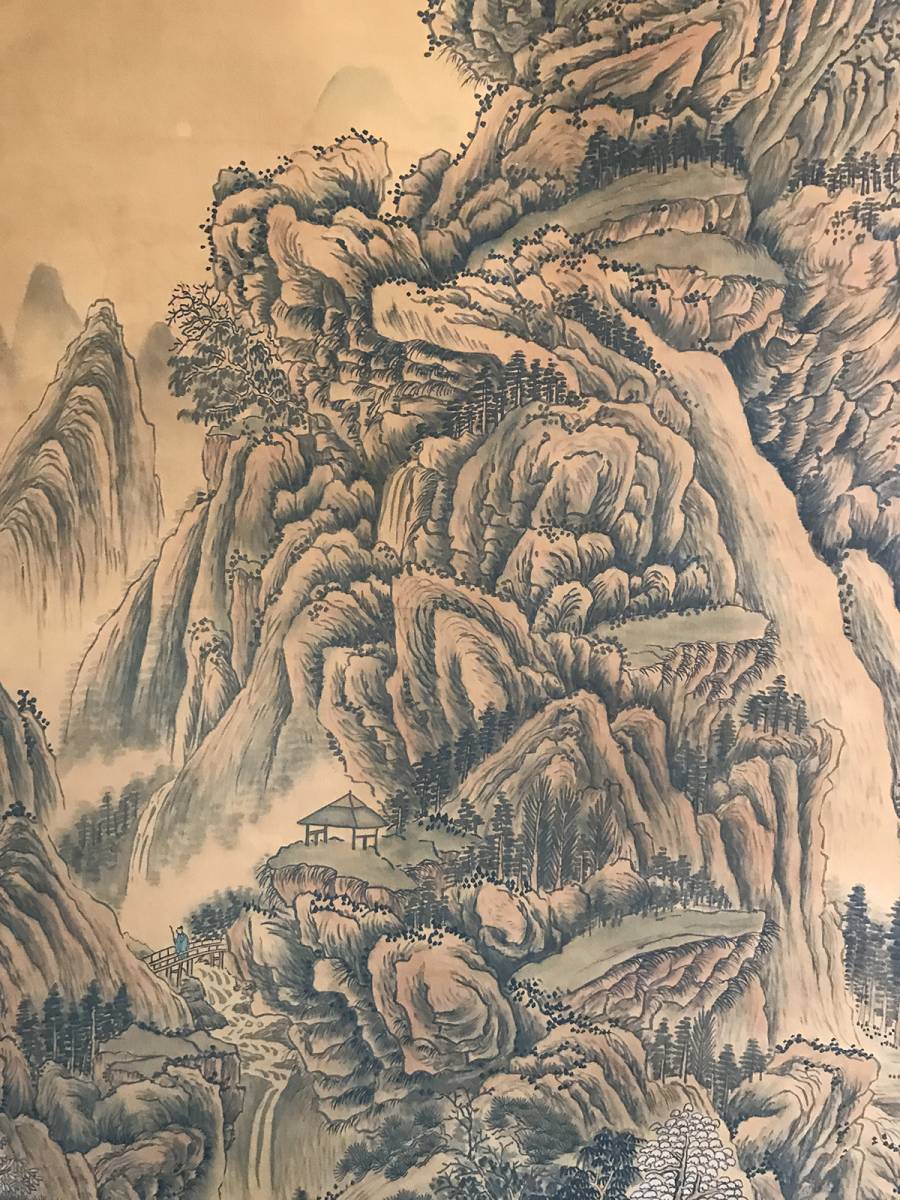 掛け軸 黄公望 春山観瀑図精品 中国元末山水画家 唐物 唐本 中國美術