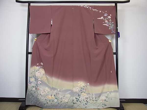 花美人着物□極上 訪問着 友禅 作家物 花 ぼかし染 逸品 ｂ46 訪問