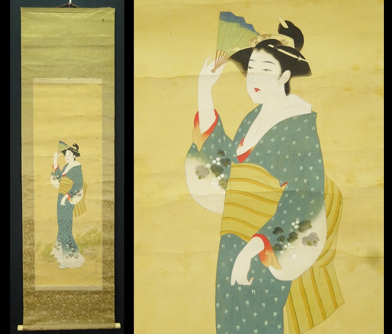 円窓美人絵 掛け軸 円窓美人絵 掛け軸