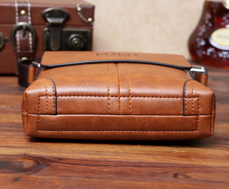 POLO DINGZUN】メンズ レザーショルダーバッグ 縦型 茶色 BROWN 