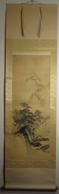 無落款 『水墨山水図』 掛軸 〔絹本 肉筆〕 《 水墨画山 水画 掛け軸