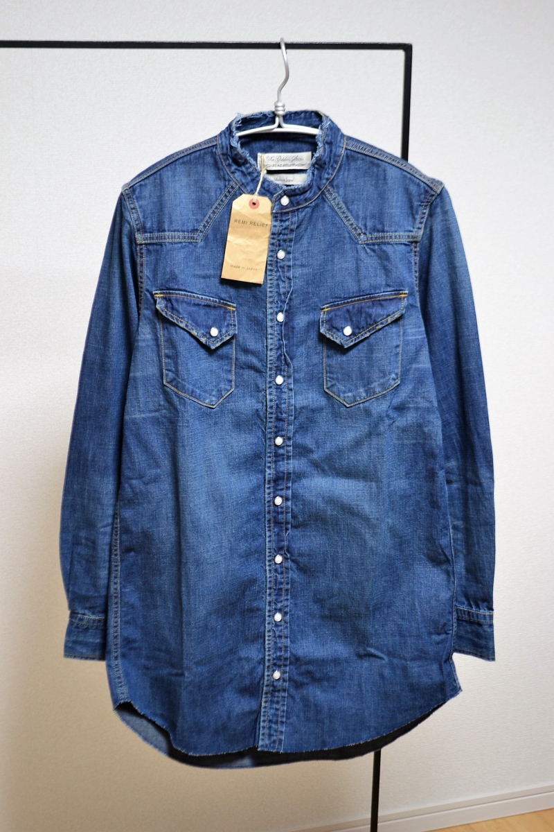 [新品] レミレリーフ REMI RELIEF / ロングウエスタンシャツ デニムシャツ/M/BLU B556