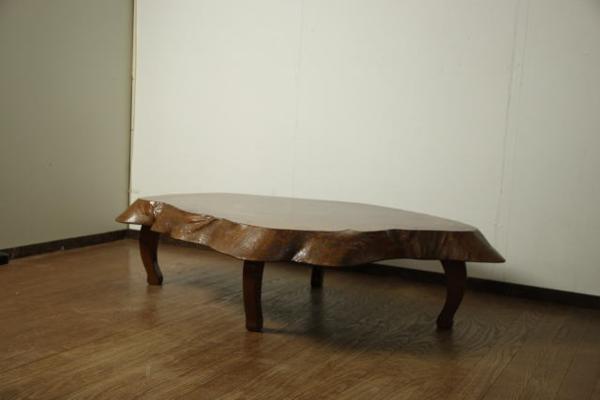 古い一枚板の座卓 欅材 肉厚8.4cm 和室ローテーブル/