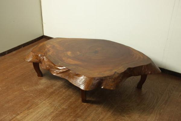 古い一枚板の座卓 欅材 肉厚8.4cm 和室ローテーブル/