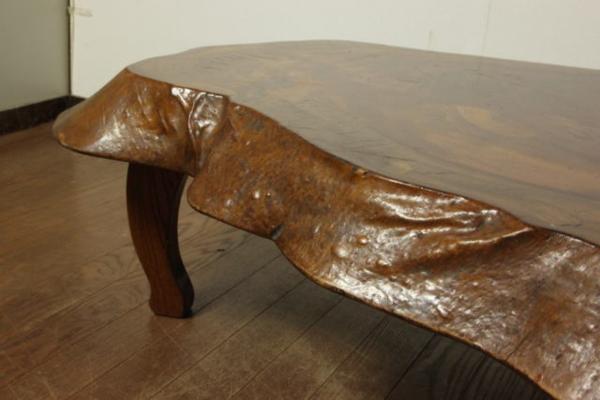 古い一枚板の座卓 欅材 肉厚8.4cm 和室ローテーブル/