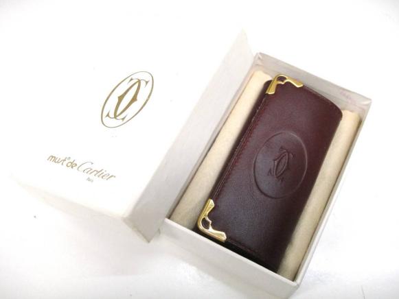 QGA349】カルティエ Cartier キーケース 4連 ボルドー マストライン