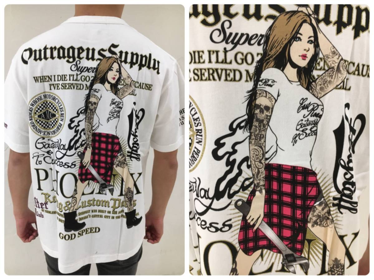 FLAGSTAFF Tシャツ ピンナップガール 黒 刺繍 ミリタリー フラッグスタッフ - Tシャツ flagstaff FLAG Flagstaff ミリタリー