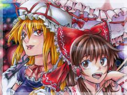 ■同人手描きイラスト色紙■　東方　博麗霊夢＆八雲紫