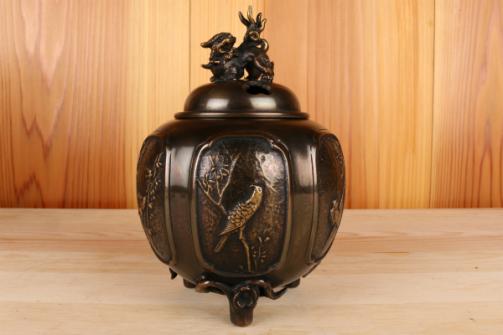 NM 中国 古銅 双獅子耳香炉 在銘 M R9067 NM 中国 古銅 双獅子 【