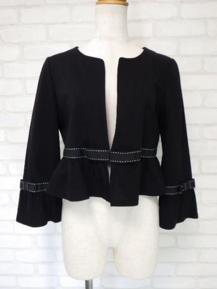 ☆美品☆エムズグレイシー/リボン使いノーカラー7分袖ジャケット：38 