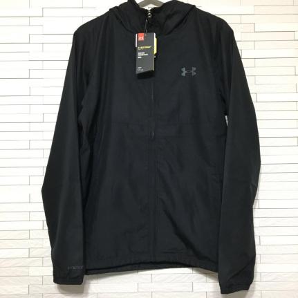 新品 UNDER ARMOUR アンダーアーマー メンズ 長袖 フルジップ フード ウインドブレーカー UAストーム1 ジャケット L 撥水 黒 格安 迷彩