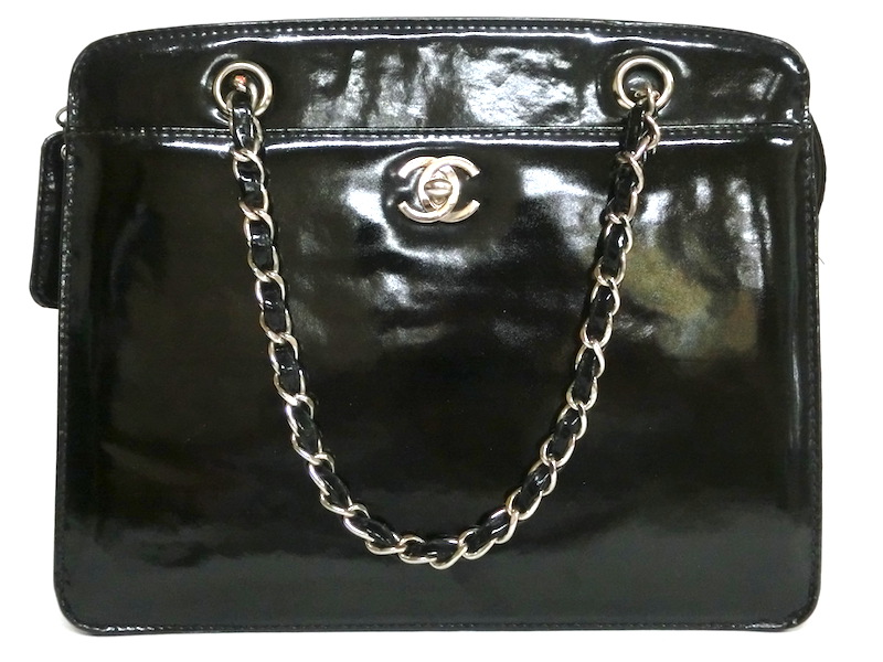 ①1円 本物保障 CHANEL シャネル エナメル ハンドバッグ チェーン 