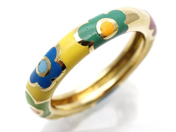 1円～SALE☆Ponte Vecchio ポンテヴェキオ リング #9 K18YG エナメル  