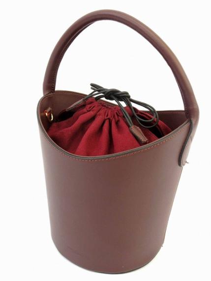PELLETTERIA VENETA ペレッテリア ベネタ ハンドバッグ ショルダー 2way バケツ型 レザー 布 茶 エンジ ブラウン 0315 レディース